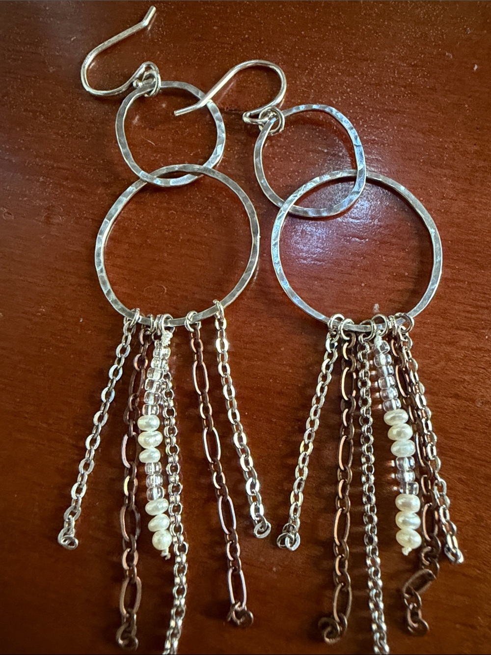 SILPADA Silver Hoop Fringe Drop Earrings with Pearl Accents excellent condition